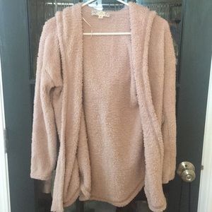 super fuzzy pink cardigan with good
